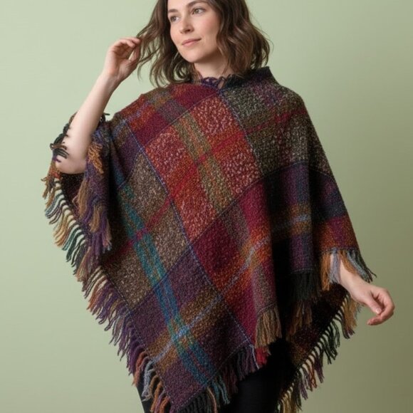 Brenda Hewitt Accessories - Donegal Ireland Handwoven Blanket Poncho Cape NWT Multicolor Mohair Fringe Boho